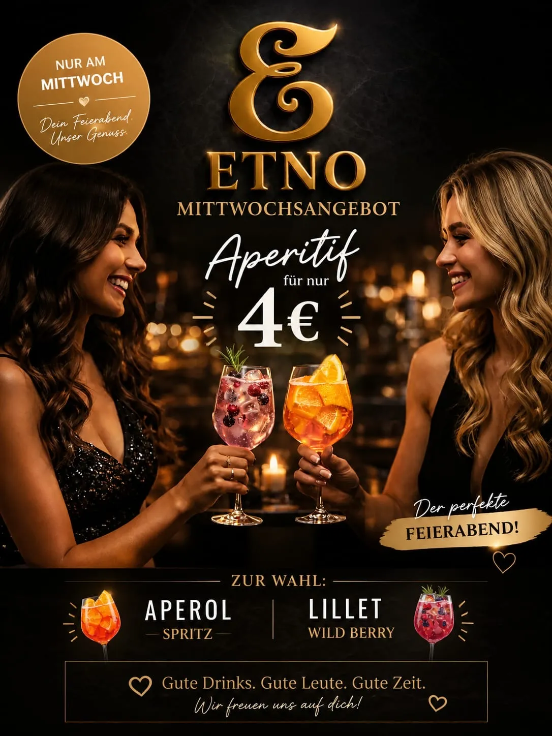 Mittwochsangebot – Aperitif für nur 4 Euro, Aperol Spritz oder Lillet Wild Berry